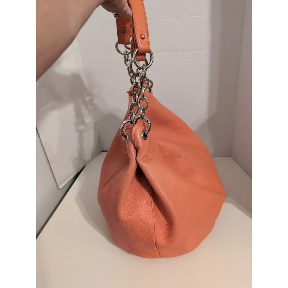Bodhi Pebbled‎ Leather Peach Hobo Bag With Silver Chain Straps